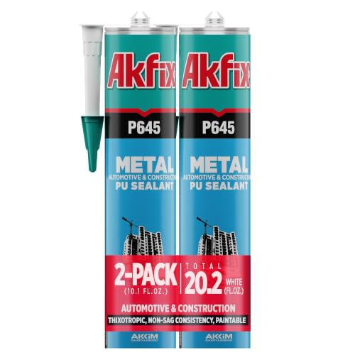 Akfix P645 Seam Sealer Automotive White (2x10.1 Oz.) - Urethane Autobody Seam Sealer Adhesive for Metal Joints, RV Roof Sealant, Sandable, Paintable, Fast Curing and Durable Bonding | White, 2 Pack