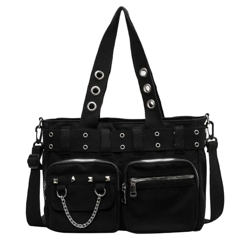 Canvas Grunge Gothic Crossbody Bag, Y2K Punk Messenger Bag for Women