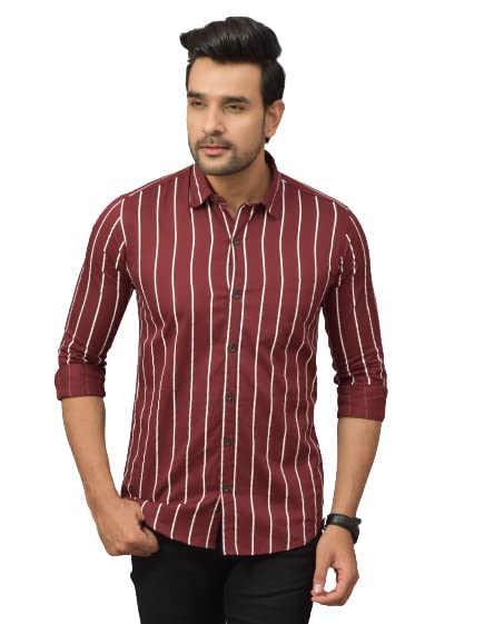 Image of Regular Fit Striped Lining Cotton Full Sleeve Casual Shirts for Men /Long Sleeves Cotton Striped, Cotton Shirt Crafted with Regular Sleeve, Comfort Fit & High-Performance for Everyday Wear