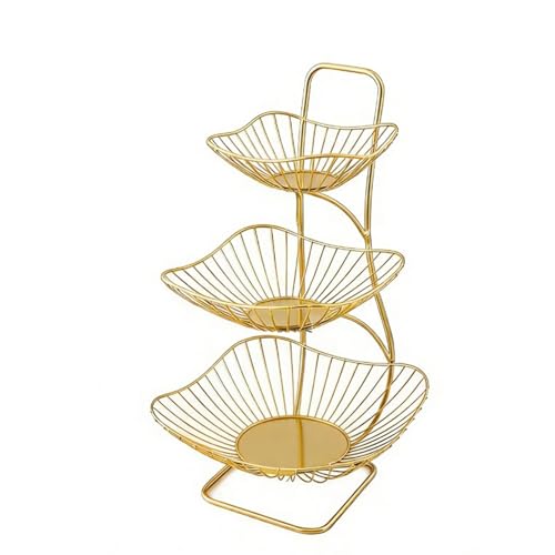 huanglyc-232 Présentoir à fruits Panier à fruits 3 niveaux et 2 , assiette de en métal, bol légumes, support panier, rangement, organisateur noir(Gold)