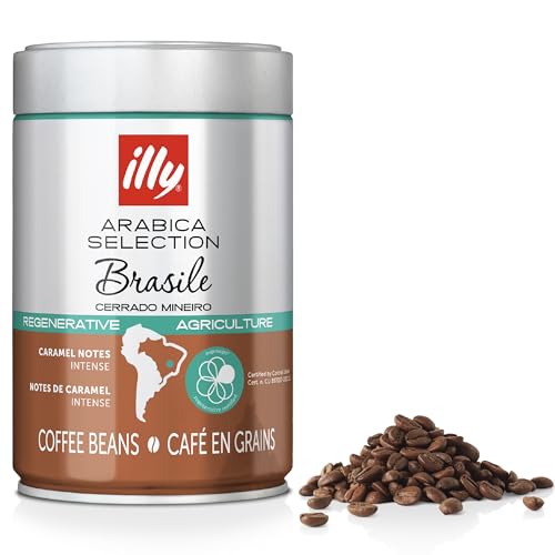 illy Brazil Coffee Beans 100% Arabica Medium Roast Intensity 5/9 Single Origin Caramel & Dried Fruit Notes Suitable for Bean to Cup & Fresh Grinding 250g