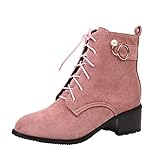 Borla Fashion Pearl - Botas cortas de gamuza sólida con cordones frontales y tacón alto, tacón grueso, botas cortas de piel para mujer, Pink, 40 EU