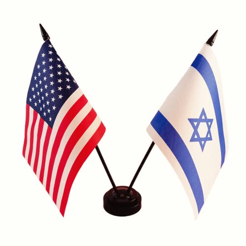 Us American & Israel Friendship Table Flag, American Israel Desk Flag, Israeli Flags For Room Display , American & Israel Twin Desk Flag Set- Miniature Israel & Us Combination Flag #TOP25