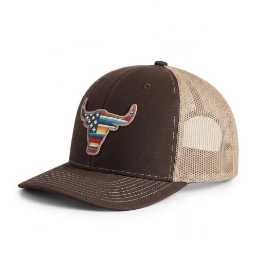 Ariat Men's Brown Snapback R112 Bull USA Flag Patch Cap