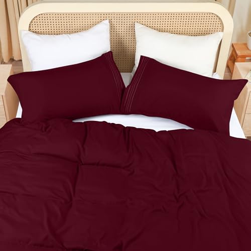 Utopia Bedding Double Duvet Cover Set - Duvet Cover Double with Embroidered Pillowcases - Soft Microfibre Polyester Bedding (Burgundy) - Image 4