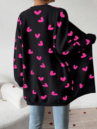 Image of Womens Cute Heart Cardigans Oversized Long Sleeve Open Front Knit Sweaters
