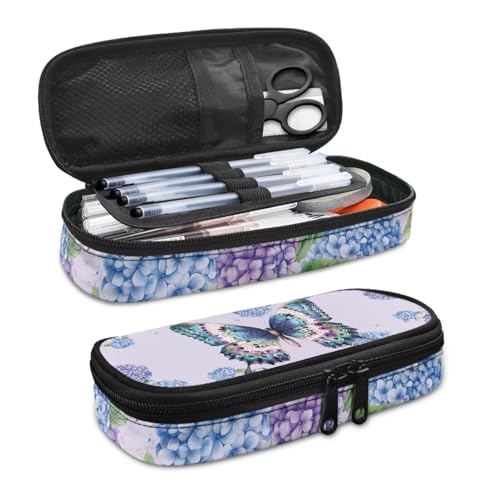 Image of Butterfly Floral Print Pencil Pouch Pen Bag, Pencil Case Stationery Pouch School Daily Storage Bag for Kids Girls Boys Teenagers, Black