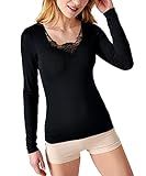 Damart Damen Thermolactyl 60726 T-Shirt, mit Langen Ärmeln, Seide Unterwäsche, Schwarz, Large