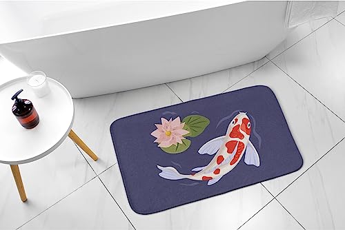 Tapis de salle de bains 75x45 cm rectangulaire antidérapant et imperméable motif Poisson Koi - 6