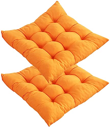 Juego de 2 almohadillas de asiento para silla de comedor, cojín grueso cuadrado, cómodo cojín para asiento interior y exterior, para sala de estar, patio, jardín, oficina, tienda, color naranja Cover