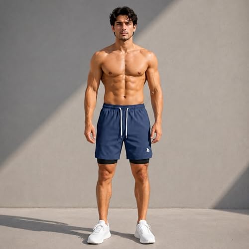 Image of BOLDSHARK Men's 2 in 1 Active Dual Shorts with Inner Tights Layer | Double Layer Short for Running, Gym & Sports