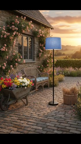 Image of Modern Floor Lamp with Fabric Shade, Metal Base, Red | Standing Lamp, Living Room & Bedroom, Warm Ambient Lighting, Home Decor (Blue)