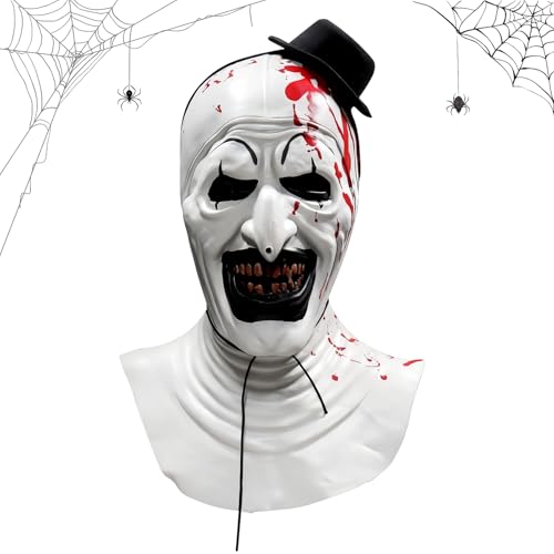 SUPRROW Art the Clown Maske Terrifier Kostüm Accessoire mit Mini Zylinderhut Terrifier Maske Latex Horror Halloween Clown Maskes für Kostüm Cosplay Party Requisiten