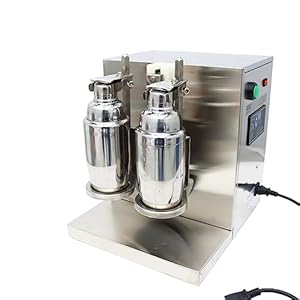 110V 120W Double Head Milk Tea Shaker Automatic Milk Tea Mixer Stainless Steel Milk Tea Shaker Mixer with 2pcs 700ml Transparent Cups and 2pcs 750ml Stainless Steel Cups