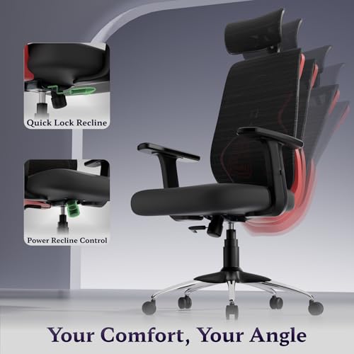 Image of Titan Ergonomic Office Chair for Home & Office | Adjustable Armrests | 120 Recline | Lumbar Support | Thick Cushioned Seat | Heavy-Duty Base | 3 Years Warranty (Black Red)