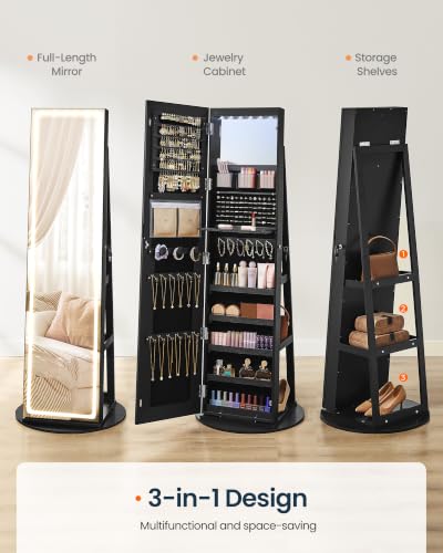 Image of SONGMICS HOME LED Standing Jewelry Armoire, Vanity Mirror with Storage