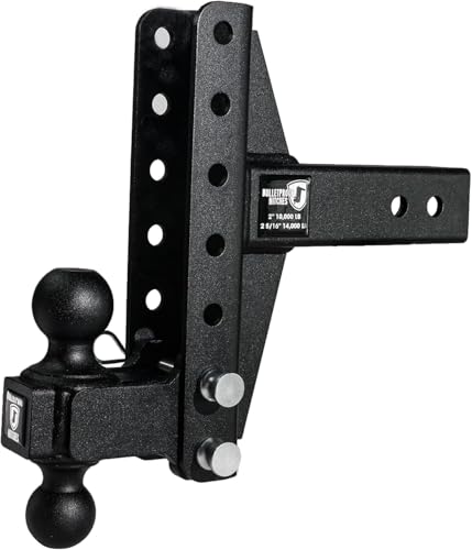 BulletProof Hitches - 2.5" Adjustable Medium Duty Trailer Hitch (14,000 lb. Rating) - Offset 4" and 6" Drop/Rise Trailer Hitch with 2" & 2-5/16" Dual Ball - Powder Coat, Box Steel, Corrosion-Resistant