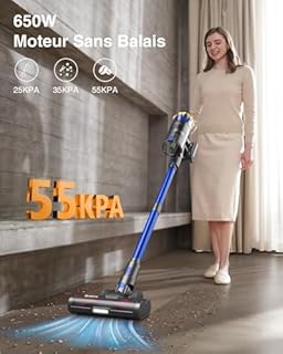 650W/55KPA Aspirateur Balai sans Fil 70min, 1.6 L Aspirateur sans Fil Puissant avec Rechargeable Support Mural, Brosse Anti-Enmêlement Améliorée et OLED Écran Tactile, pour Sols Durs/Animaux/Voiture2