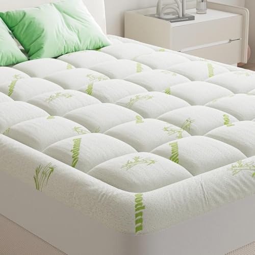 NEWBULIG Full Mattress Topper Viscose Derived from Bamboo, Thick Pillow Top Mattress Pad with Stretchable Pockets, Soft Mattress Topper for Back Pain Relief