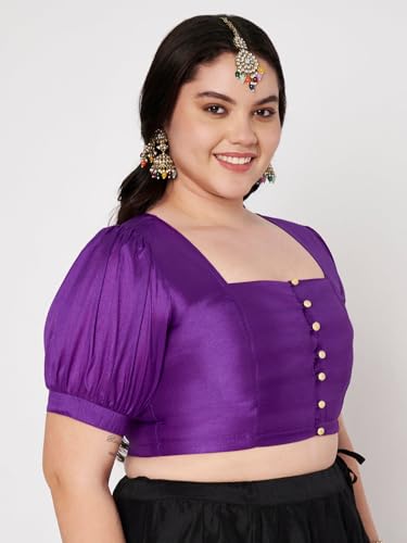 Image of studio rasa Women's Plus Size Silk Blend Button Down Crop Top for Wedding Festive Party