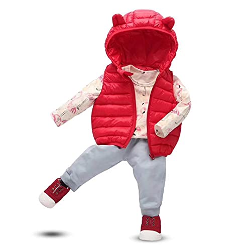 Image of AIWUHE Baby Boys Girls Hooded Puffer Vest Winter Lightweight Sleeveless Bear Ears Zipper Up Jacket Down Vest Coat Vests Kids