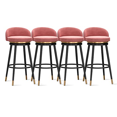 Modernos taburetes de bar de terciopelo giratorios de 360° con respaldo, juego de 4 elegantes asientos de cocina, barra de desayuno, altura para isla y restaurante