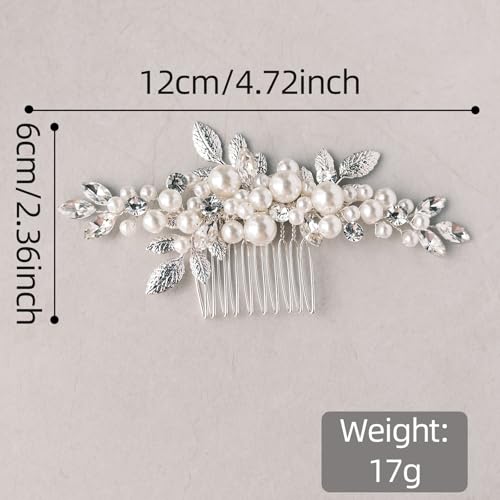 Peine para cabello de novia con perlas y cristales miniatura 4