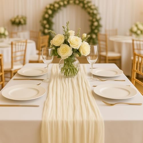 10FT Beige Cheesecloth Table Runner 120 Inch Rustic Boho Gauze Ch...