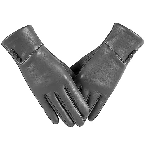 Guantes de cuero táctiles para mujer con interior resistente al viento