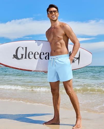 Image of Gleeease 5inch Mens Swim Trunks: 2 in 1 with Compression Liner Lined Soft Stretch Quick Dry Solid Pockets Drawstring Beach