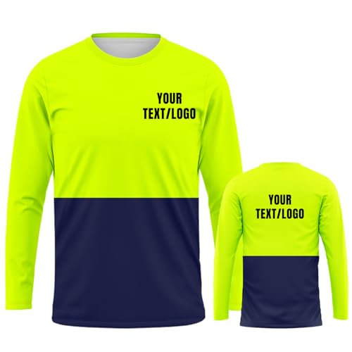 YOWESHOP High Visibility Custom Work Shirts for Men?Long Sleeve Crewneck T-Shirt?M Yellow-Blue