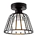 Lámpara industrial Vintage Loft Jaula de hierro negro Lámpara de techo LED Luz de metal nórdico con luz para cocina Dormitorio Barra de pasillo E27 Luminaria de techo