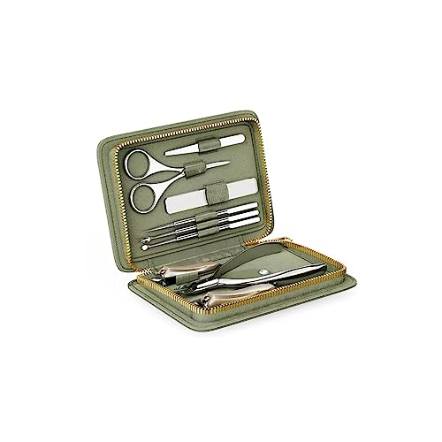 多機能爪切り マニキュア ペディキュア グルーミング キット セット 指 つま先 ネイルケア ハサミ クリッパー レザーケース 日常使用用 爪やすり (Color : Green A)