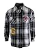 SCREENSHOT-W21312 Mens Plaid Shacket Button Down Long Sleeve Shirt Coat Graffiti Patch Flannel Shirt Loose Jacket-Black-3XLarge