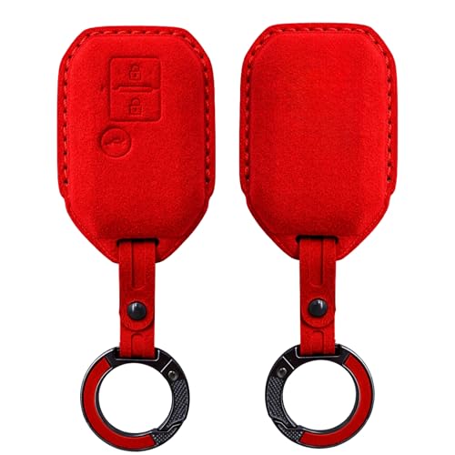 Image of KMH Alcantara Car Key Cover Compatible for Maruti Suzuki Swift, Dzire, Baleno, Ertiga 3 Button Shell Case Holder Full Key Protector Smart Keycover with Keychain (D3) Red - Pack of 2