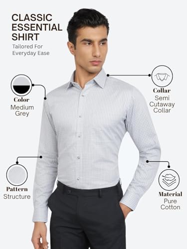 Image of Raymond Men's Pure Cotton Structure Pattern Slim Fit Semi Cutaway Collar Full Sleeve Formal Shirt