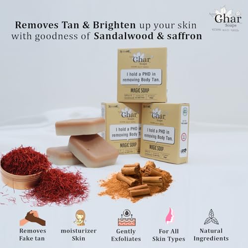 Image of Sandalwood & Saffron Magic Soaps For Bath (100 Gms) | Paraben Free | Chandan & Kesar Bath Soap | Handmade Soaps For Glowing | Skin Brightening Soap For Men & Women (Pack Of 3)