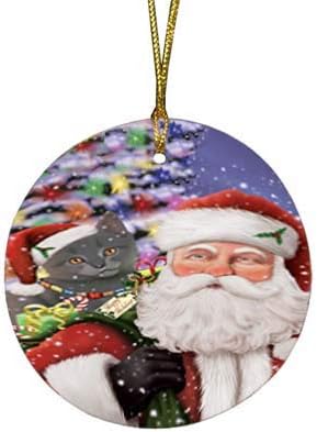 Summertime Tropical Island Beach Chartreux Kitten Round Flat Ornament - Pet Decorative Hanging Ornaments for Christmas X-mas Tree Decorations - 2.75" Round Flat Ceramic Christmas Ornament POR1647