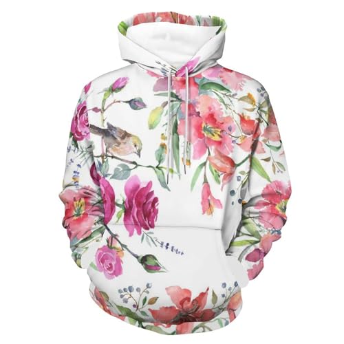 Sweat Manche Longue Fleurs Roses Contre le Vent Frais ce Pull à Capuche Mixte Taille S