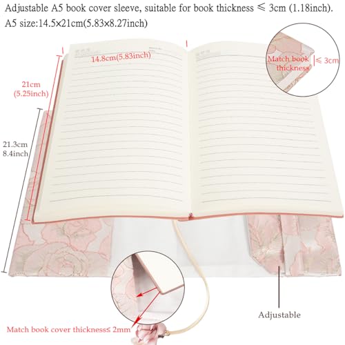 Book Cover Protector for Paperback, A5 Book Cover for Hardcover, Soft Cloth Book Covers - Pink Rose Floral Design, Adjustable Book Sleeve Fit for 5.5×8.2 inch Hardcover Notebook Textbooks Bible Novels by MAMUNU - Image 2