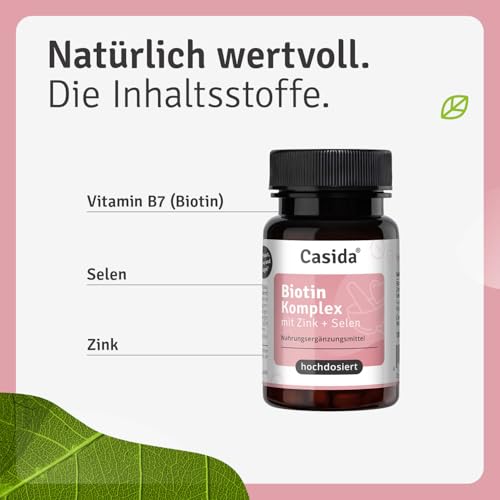 Casida Biotin Komplex hochdosiert 10.000 mcg Biotin + Selen + Zink für Haarwuchs, Haut & Nägel - 180 Tabletten vegan, ohne Zusatzstoffe