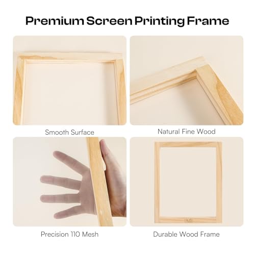 Image of Caydo 8x10 Inch Wood Silk Screen Frame, 110 White Mesh for DIY Printing | includes screen printing squeegee, for T-shirts backpacks handbags, DIY printing, wood silk screen frame