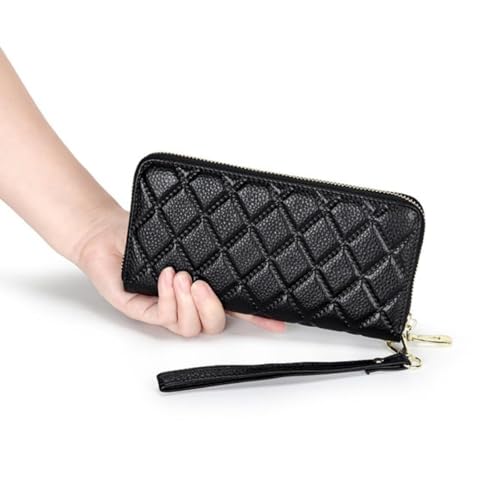 Quilted Zipper Around Wristlet Purse Credit Card Slots Mobile Phone Genuine Leather Wallet for Women2