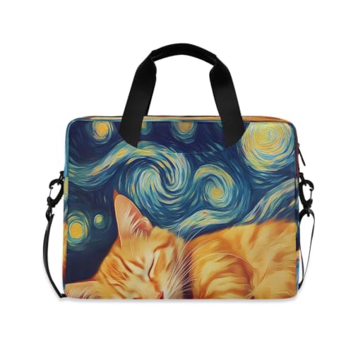 Maletín compacto de laptop con diseño de queso y gato con correa suave