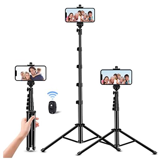 Phone Tripod Stand Selfie Stick 54 Inch Portable Aluminum Alloy with Wireless Remote Shutter for iPhone 12 11 pro Xs Max Xr X 8 7 6 Plus, Android Samsung Galaxy Smartphone Tripod Vlog/Live Stream