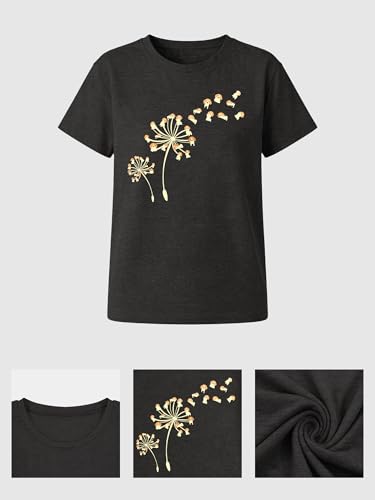Image of Anbech Womens Dandelion Graphic T-Shirts Teen Girls Cute Sunflower Print Casual Tee Tops