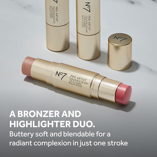 Image of No7 Pro Artist Multi-Use Bronzer Stick & Highlighter Makeup - Dual-Ended Cream Contour and Face Highlighter with Vitamin E and Argan Oil for a Radiant Finish - Light Bronze /Champagne Glow (10g)