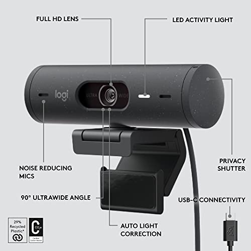 Logitech Brio 500 Webcam 4 MP 1920 x 1080 pixels USB-C grafite, W128163427 (1080 pixels USB-C grafit