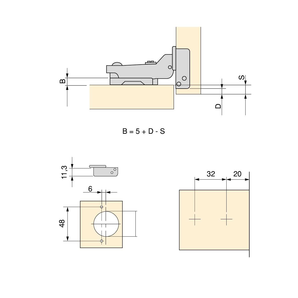 Emuca - Lot of 20 X91 Half Overlay Hinges with Soft Closing and Screw-on Staright Plates, Height 1, Steel, Nickel Plated - Image 4