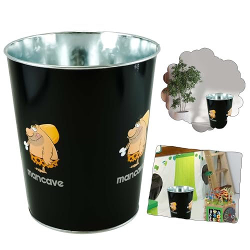 SRV Hub Metal Waste Paper Bin, 5Litre Round Trash Can Black Kids Bathroom, Lightweight Open-Top Garbage Dustbin For Office Use, Small Kitchen Bin for Kids Bedroom, Garbage Container 21cm